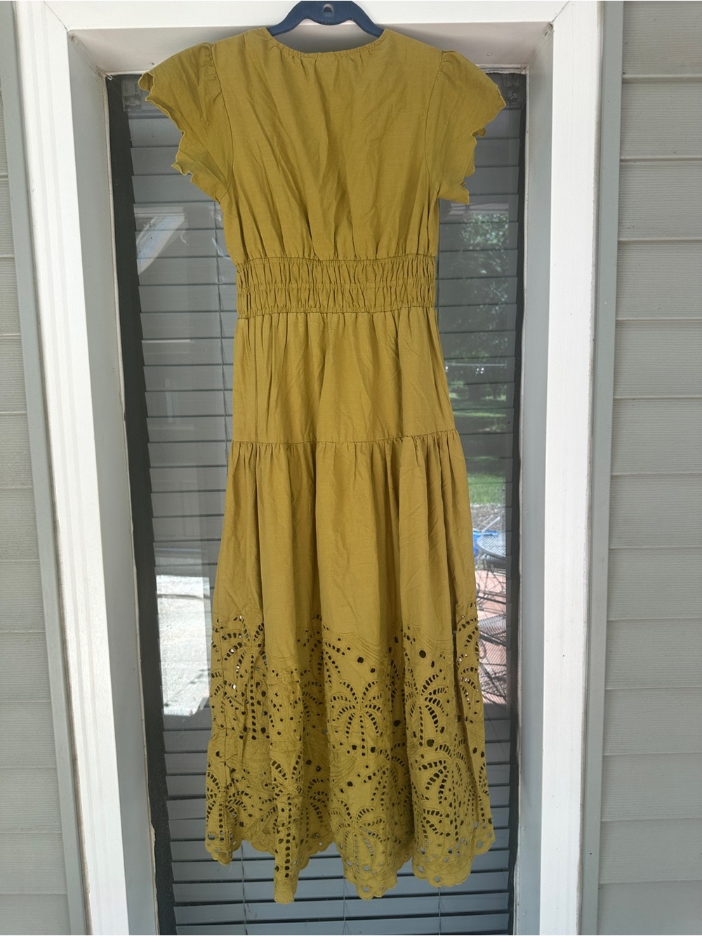 Moon River Green Eyelet Tiered Maxi Dress Small - Picture 8 of 11